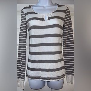 SO gray and white striped long sleeve shirt with hood